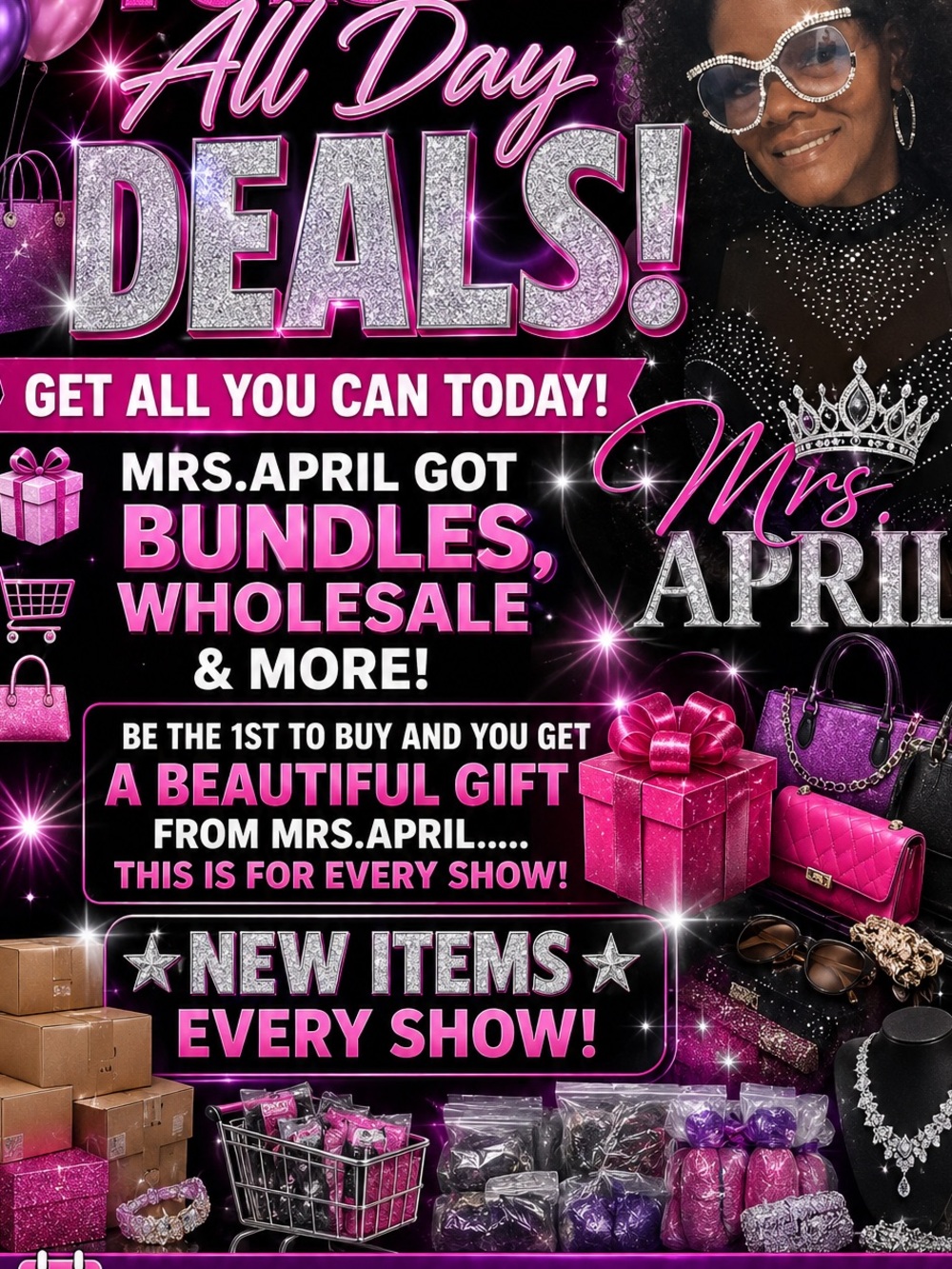 Mrs. April Promotional Poster - Pink & Black Deal Graphic